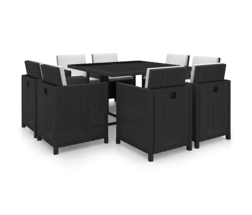Set comedor de jardín 9 piezas y cojines ratán sintético negro