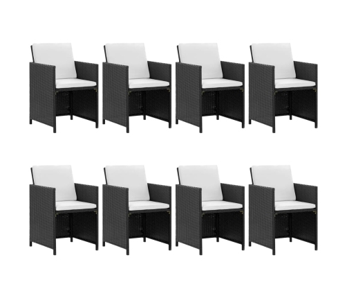 Set comedor de jardín 9 piezas y cojines ratán sintético negro