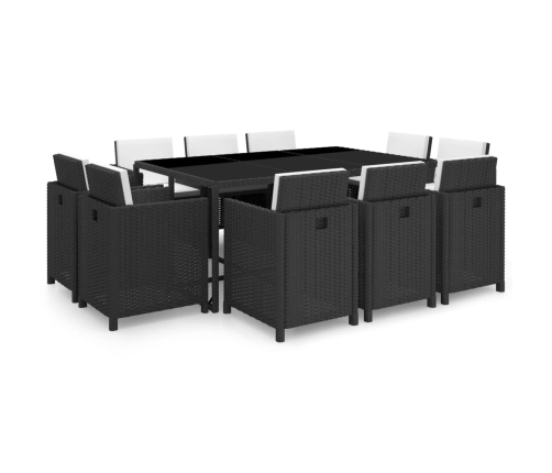 Set comedor de jardín 11 piezas y cojines ratán sintético negro