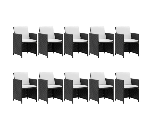 Set comedor de jardín 11 piezas y cojines ratán sintético negro