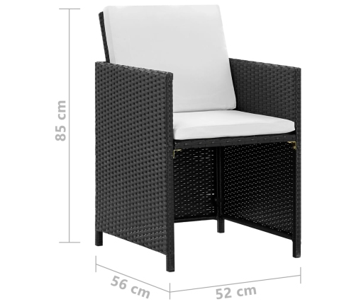 Set comedor de jardín 11 piezas y cojines ratán sintético negro