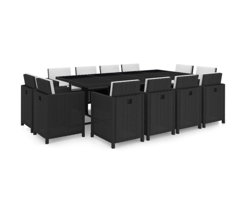 Set comedor de jardín 13 piezas y cojines ratán sintético negro