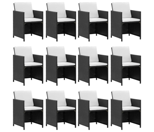 Set comedor de jardín 13 piezas y cojines ratán sintético negro