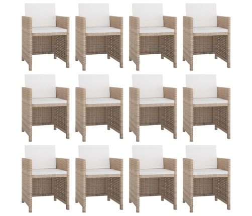 Set comedor de jardín 13 piezas y cojines ratán sintético beige