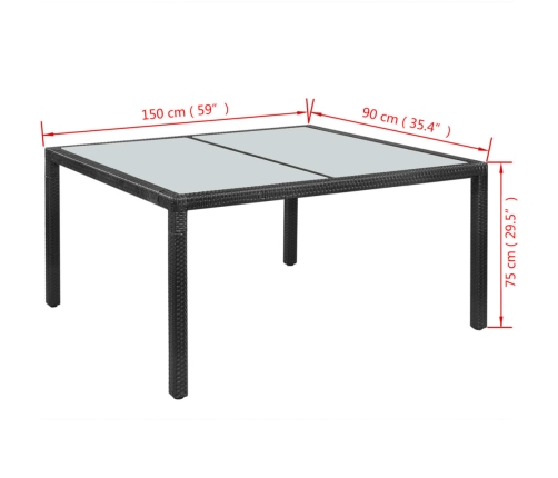 Mesa de jardín ratán sintético negro 150x90x75 cm