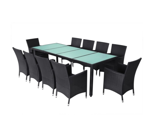 Set comedor de jardín 11 piezas y cojines ratán sintético negro