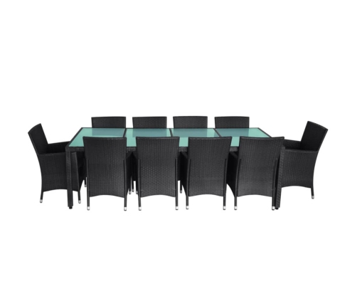 Set comedor de jardín 11 piezas y cojines ratán sintético negro