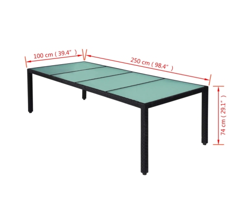 Set comedor de jardín 11 piezas y cojines ratán sintético negro