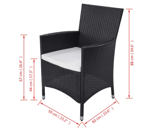 Set comedor de jardín 11 piezas y cojines ratán sintético negro
