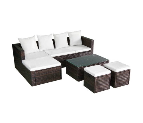Set muebles de jardín 4 piezas y cojines ratán sintético marrón