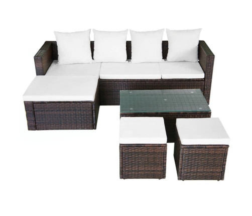 Set muebles de jardín 4 piezas y cojines ratán sintético marrón