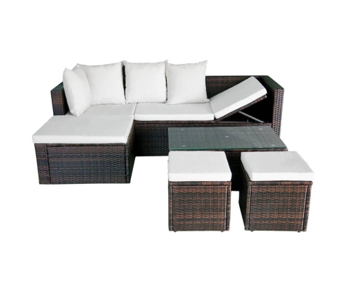 Set muebles de jardín 4 piezas y cojines ratán sintético marrón