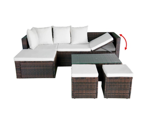 Set muebles de jardín 4 piezas y cojines ratán sintético marrón
