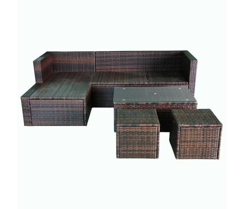 Set muebles de jardín 4 piezas y cojines ratán sintético marrón