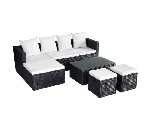 Set muebles de jardín 4 piezas y cojines ratán sintético negro