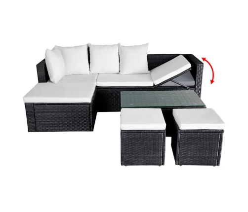 Set muebles de jardín 4 piezas y cojines ratán sintético negro
