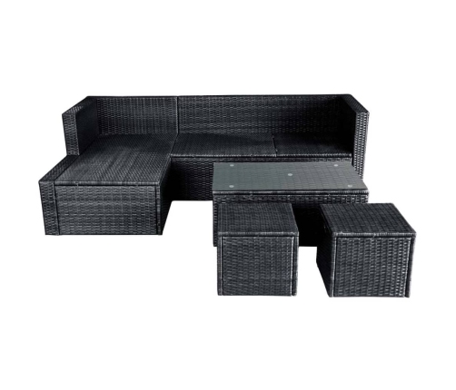 Set muebles de jardín 4 piezas y cojines ratán sintético negro