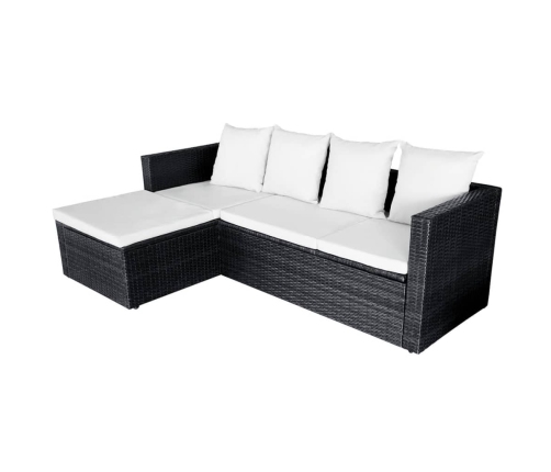 Set muebles de jardín 4 piezas y cojines ratán sintético negro