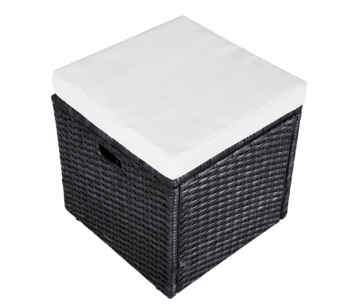 Set muebles de jardín 4 piezas y cojines ratán sintético negro