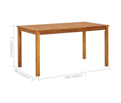 Mesa de jardín madera maciza de acacia 140x80x74 cm