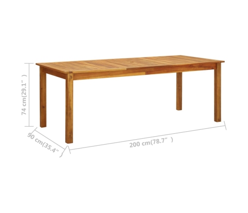 Mesa de jardín madera maciza de acacia 200x90x74 cm