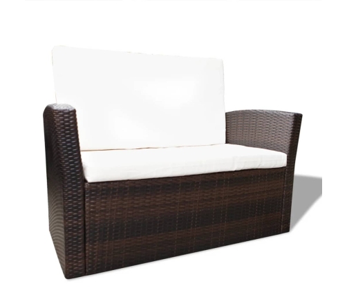 Set muebles de jardín 4 piezas y cojines ratán sintético marrón