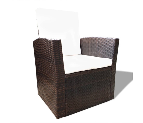 Set muebles de jardín 4 piezas y cojines ratán sintético marrón