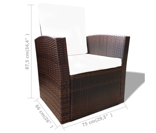 Set muebles de jardín 4 piezas y cojines ratán sintético marrón