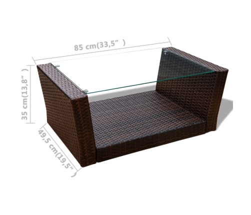 Set muebles de jardín 4 piezas y cojines ratán sintético marrón