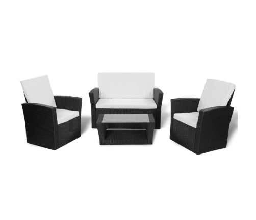 Set de muebles de jardín 4 pzas y cojines ratán sintético negro