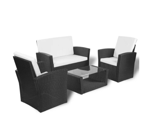 Set de muebles de jardín 4 pzas y cojines ratán sintético negro