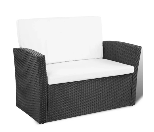 Set de muebles de jardín 4 pzas y cojines ratán sintético negro