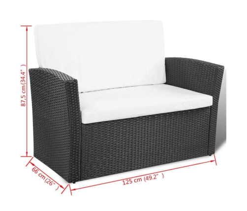 Set de muebles de jardín 4 pzas y cojines ratán sintético negro