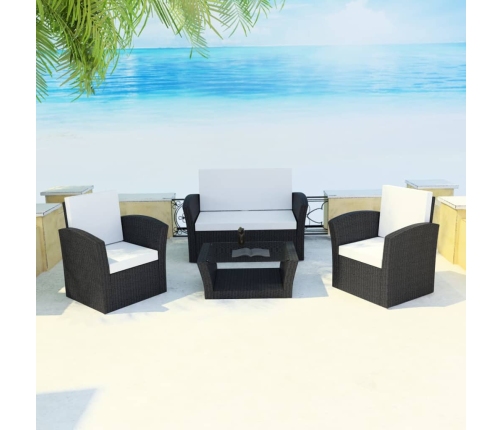 Set de muebles de jardín 4 pzas y cojines ratán sintético negro