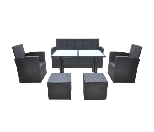 Set comedor de jardín 6 piezas y cojines ratán sintético negro