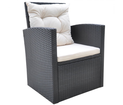 Set comedor de jardín 6 piezas y cojines ratán sintético negro