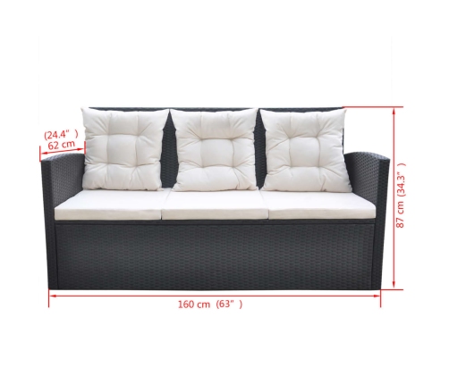 Set comedor de jardín 6 piezas y cojines ratán sintético negro