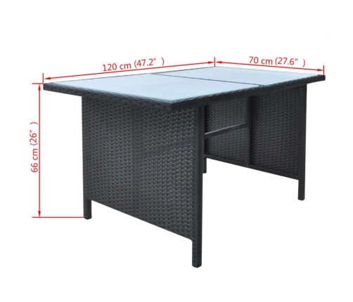 Set comedor de jardín 6 piezas y cojines ratán sintético negro