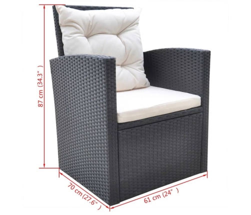 Set comedor de jardín 6 piezas y cojines ratán sintético negro