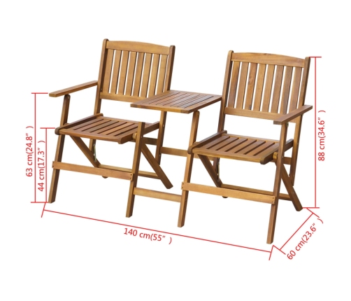 Banco de jardín plegable con mesita 140 cm madera maciza acacia