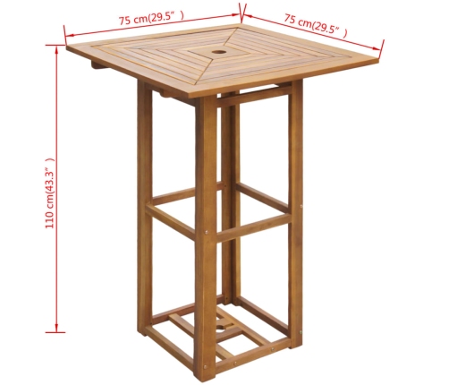 vidaXL Mesa para terraza bistró madera maciza de acacia 75x75x110 cm