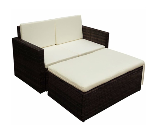 Set muebles de jardín 2 piezas y cojines ratán sintético marrón