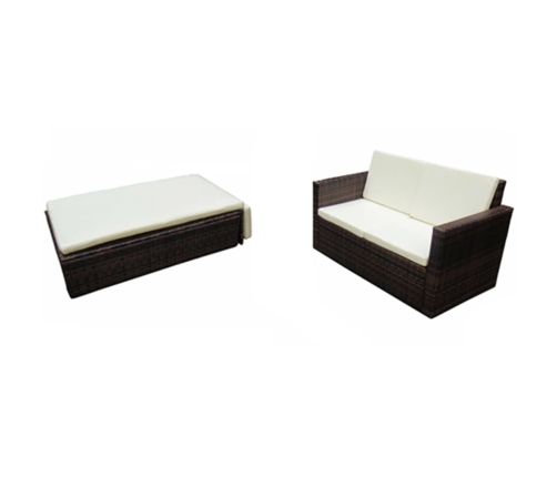 Set muebles de jardín 2 piezas y cojines ratán sintético marrón