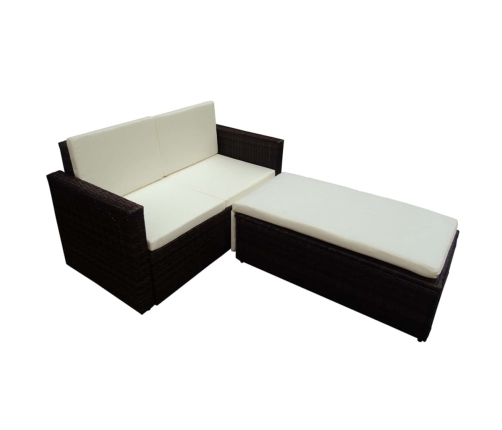 Set muebles de jardín 2 piezas y cojines ratán sintético marrón