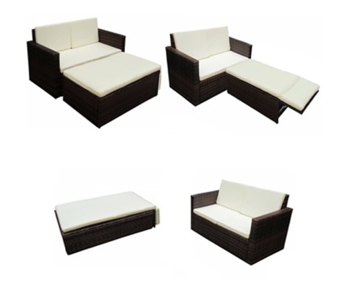 Set muebles de jardín 2 piezas y cojines ratán sintético marrón