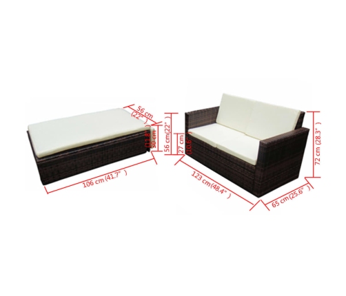 Set muebles de jardín 2 piezas y cojines ratán sintético marrón