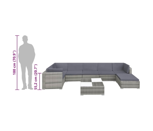 Set de muebles de jardín 8 pzas y cojines ratán sintético gris