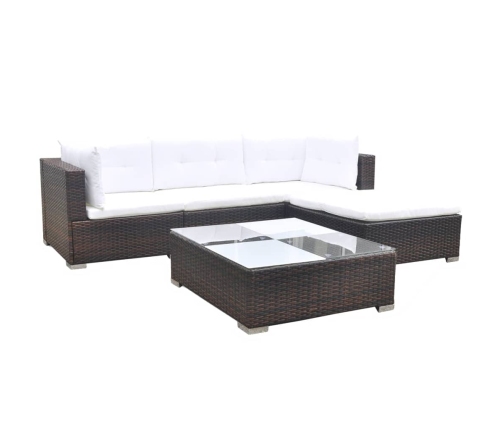 Set muebles de jardín 5 piezas y cojines ratán sintético marrón
