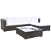 Set muebles de jardín 5 piezas y cojines ratán sintético marrón