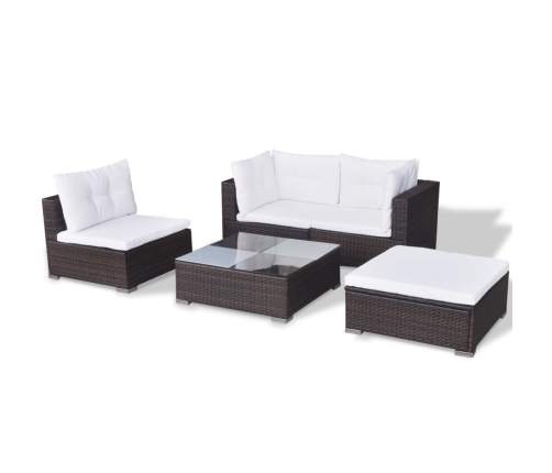 Set muebles de jardín 5 piezas y cojines ratán sintético marrón